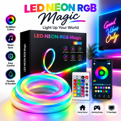 LED Neon RGB Magic Flexible Strip Light – App & IR Remote Controlled Smart Neon Rope Light with Music Sync, Timer & Dynamic Color Changing Features